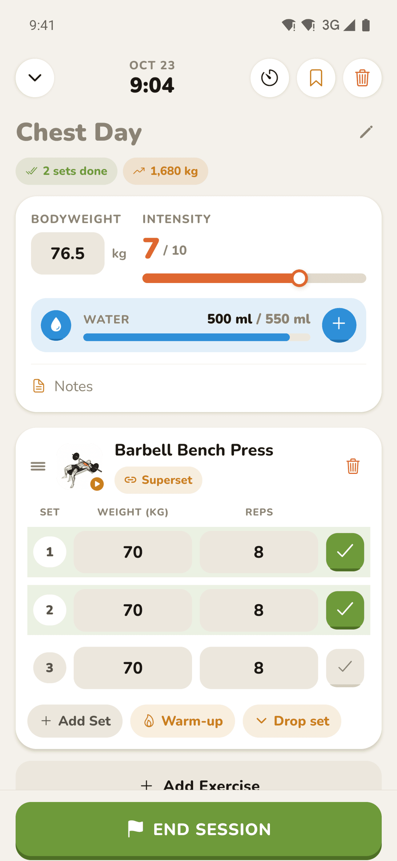 Fast set-by-set workout logging