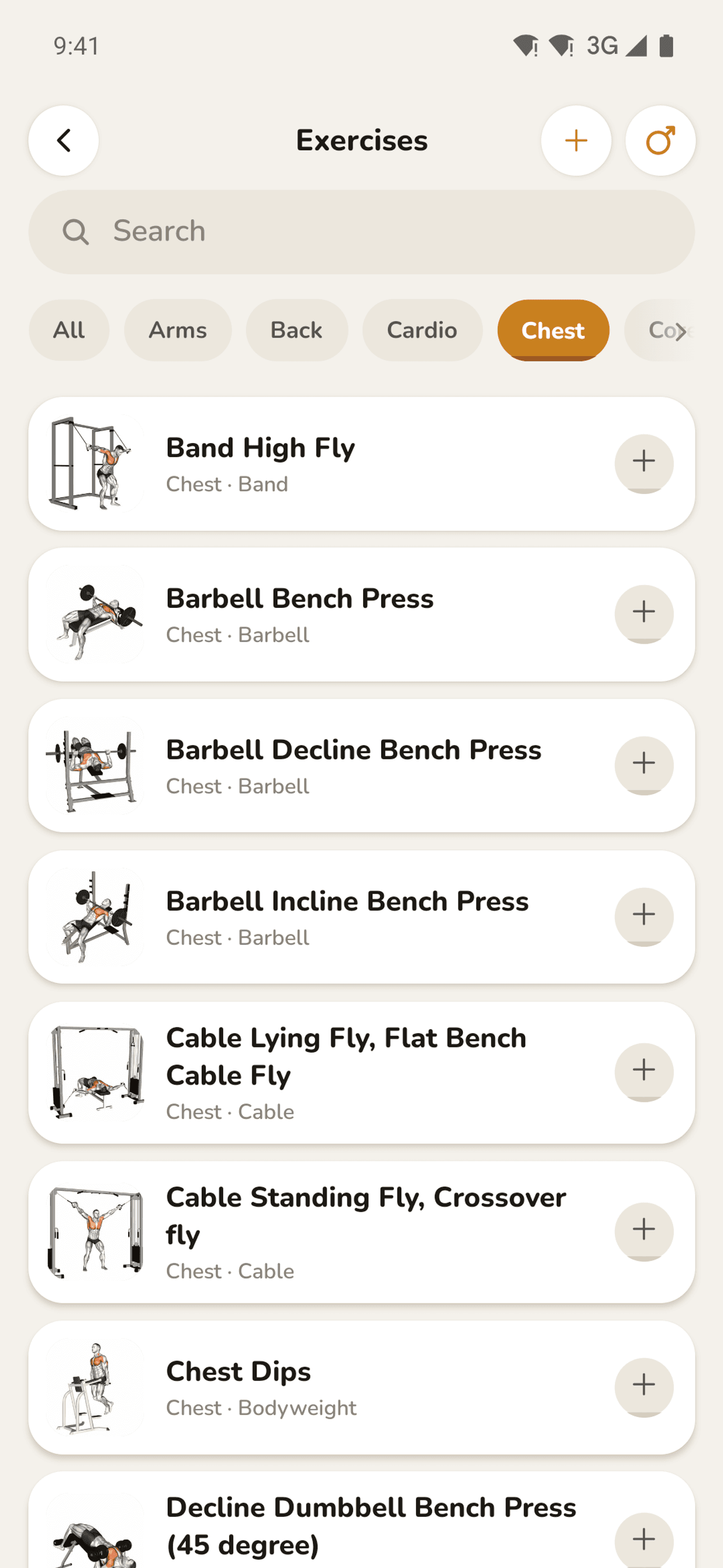 Searchable exercise library