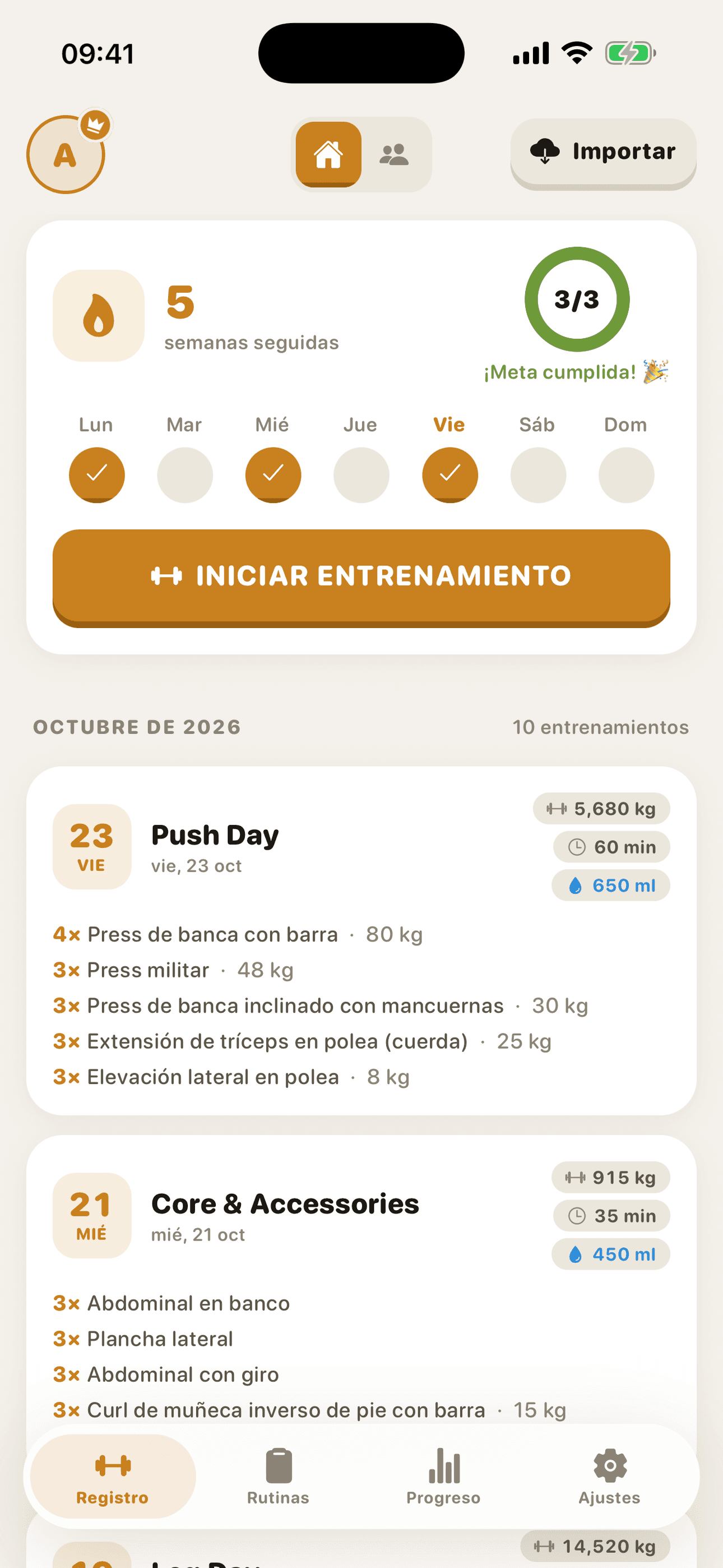 Captura de pantalla de la app GymMonster