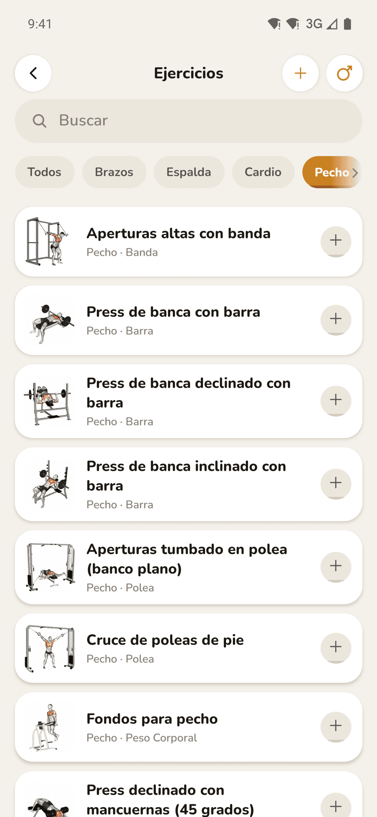 Biblioteca de ejercicios con buscador