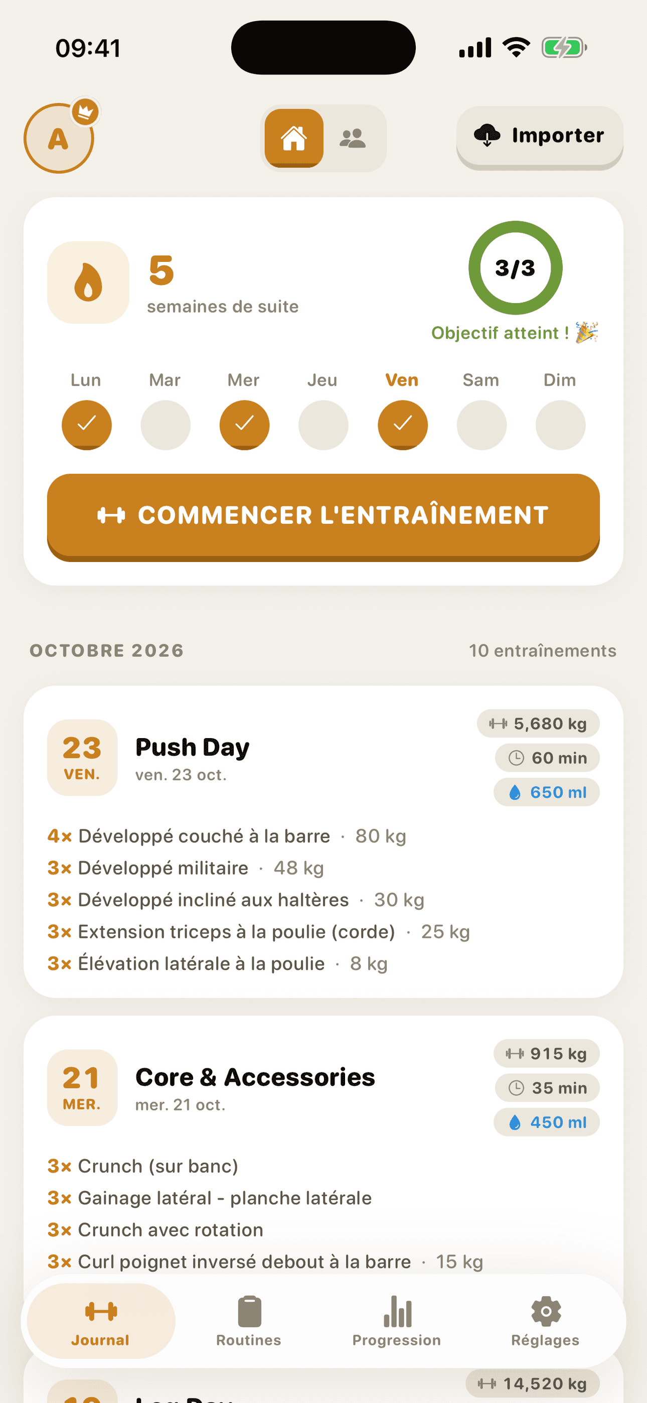 Capture d'écran de l'application GymMonster