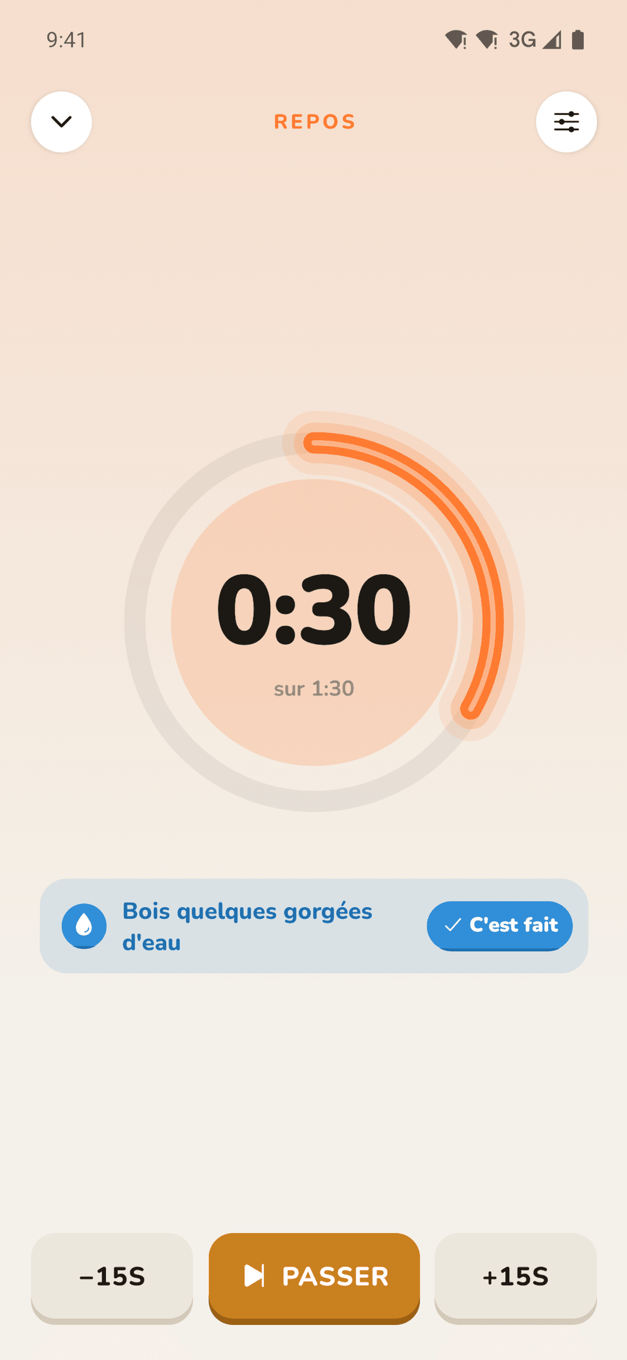 Minuteur de repos entre les séries