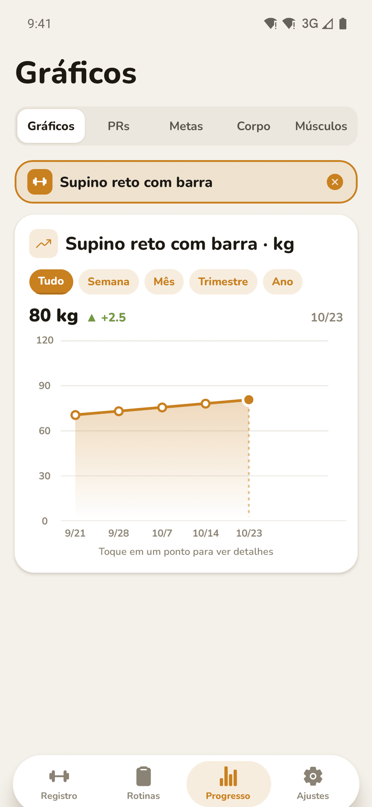 Gráfico de progresso por exercício