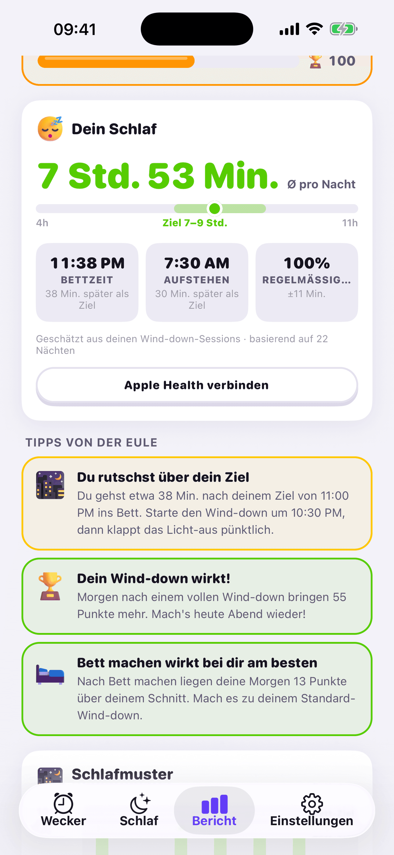Schlafbericht & Tipps von Owl