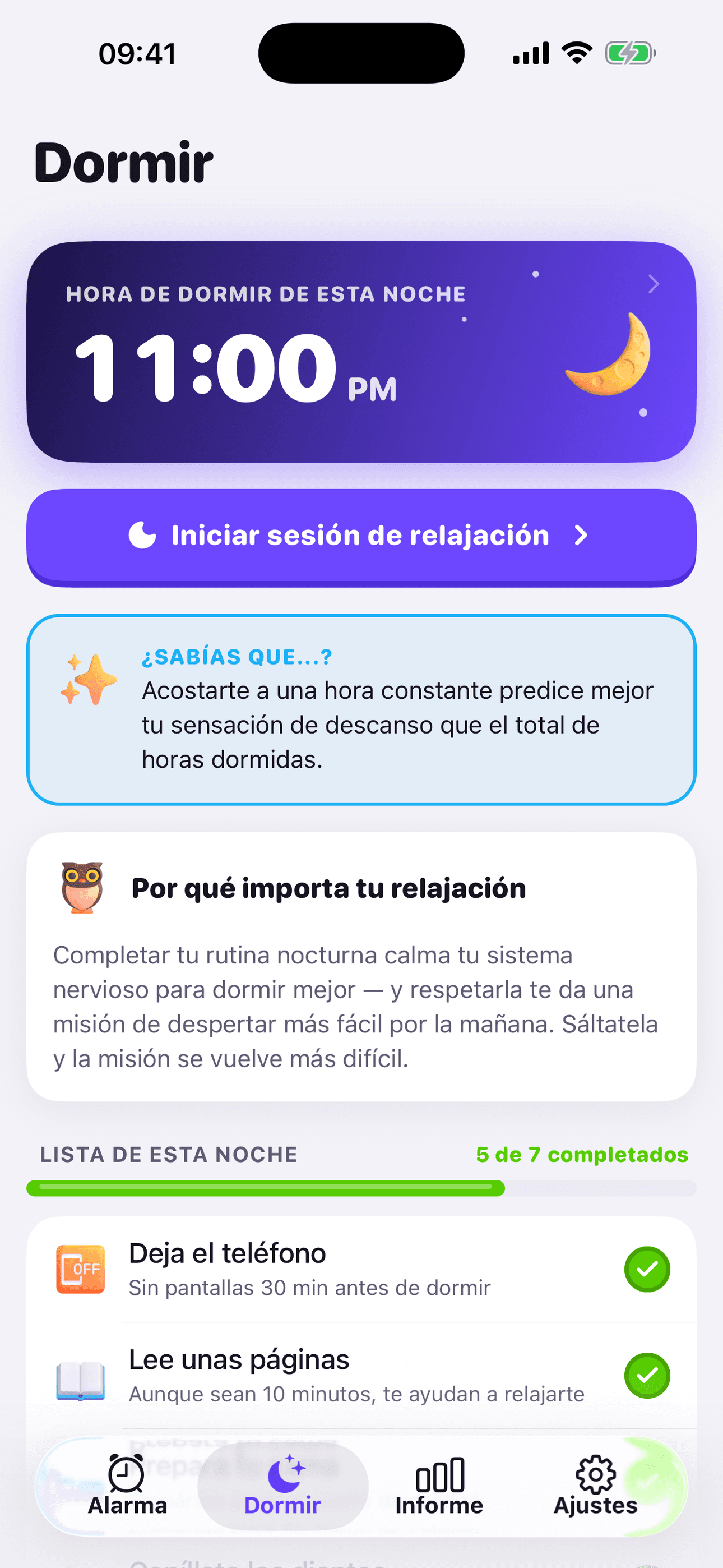 Captura de pantalla de la app OwlRoutine
