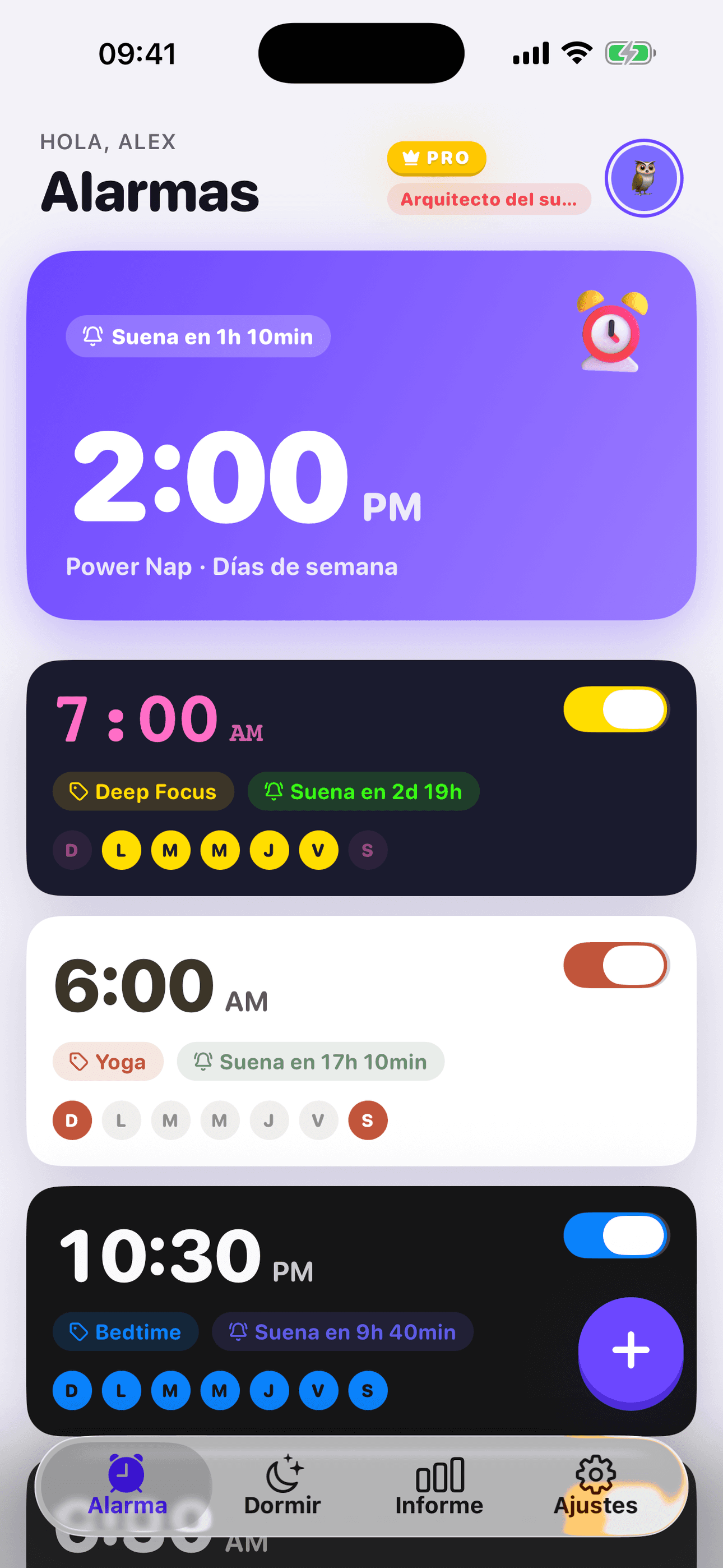 Captura de pantalla de la app OwlRoutine