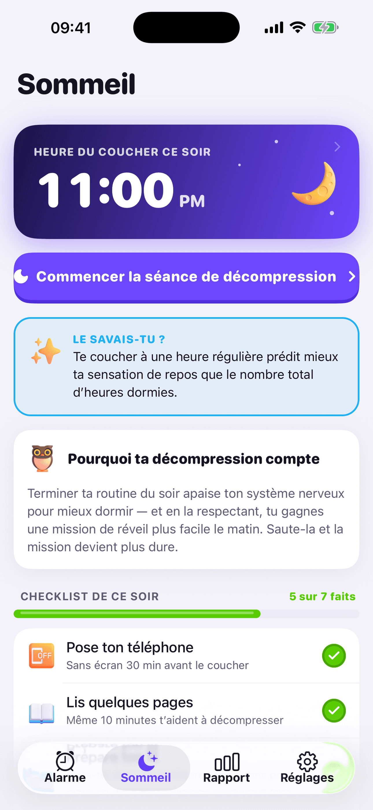 Capture d'écran de l'application OwlRoutine