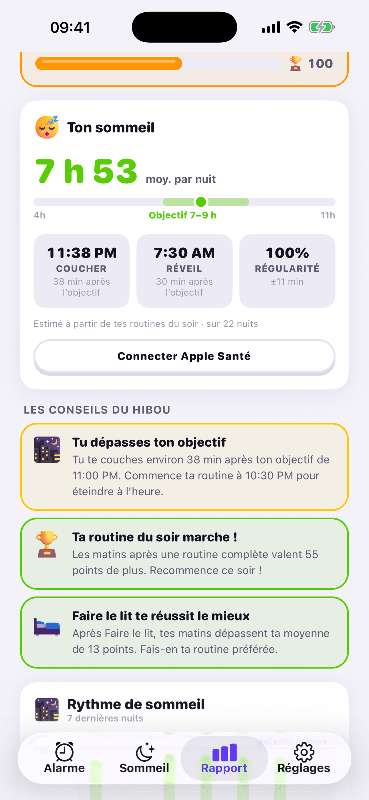 Rapport de sommeil & suggestions d'Owl