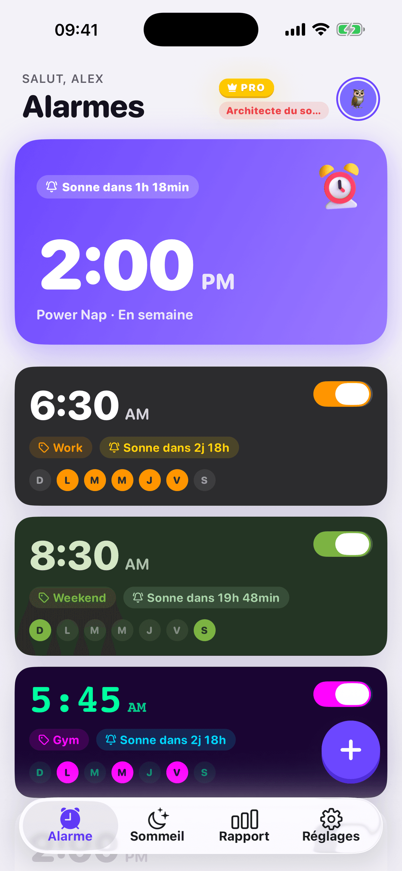 Capture d'écran de l'application OwlRoutine