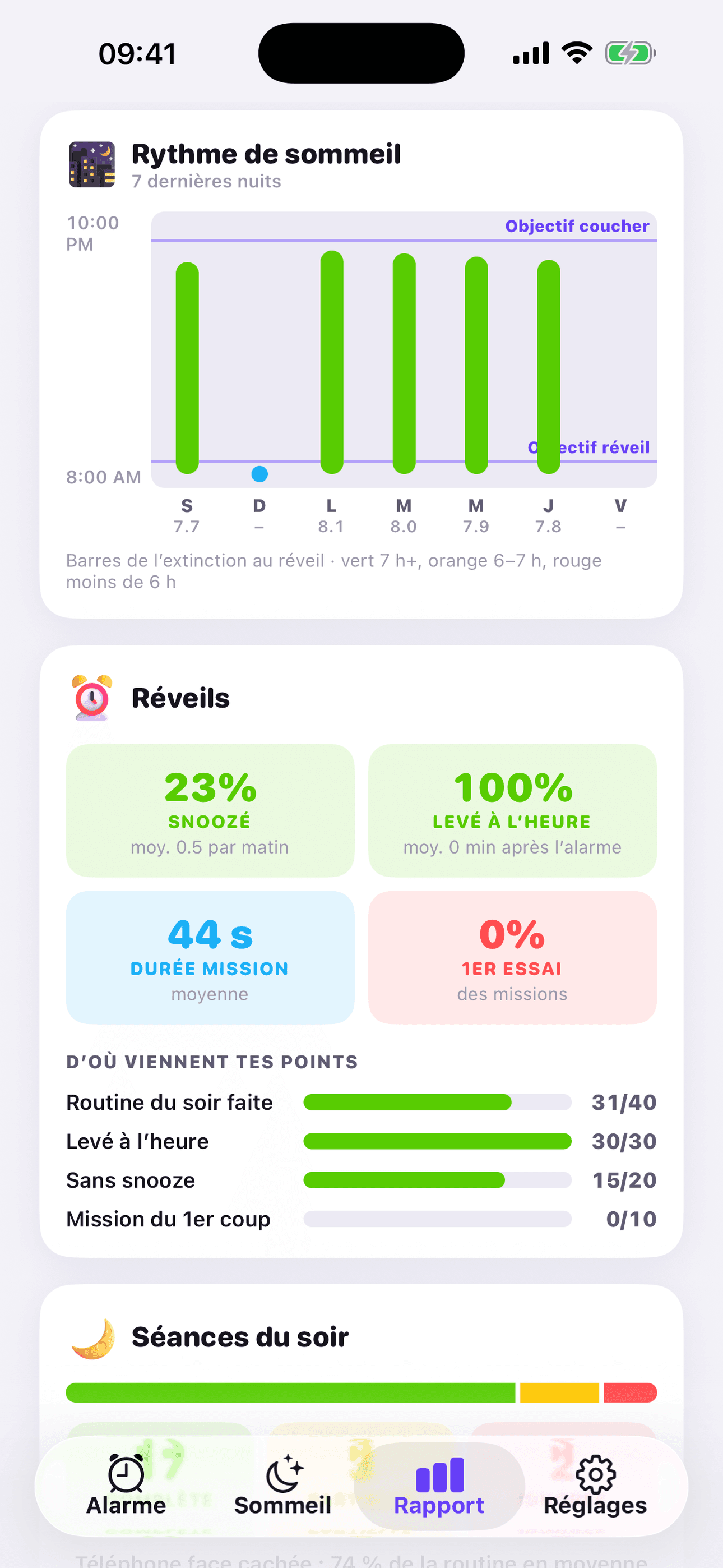 Rythme de sommeil & stats de réveil