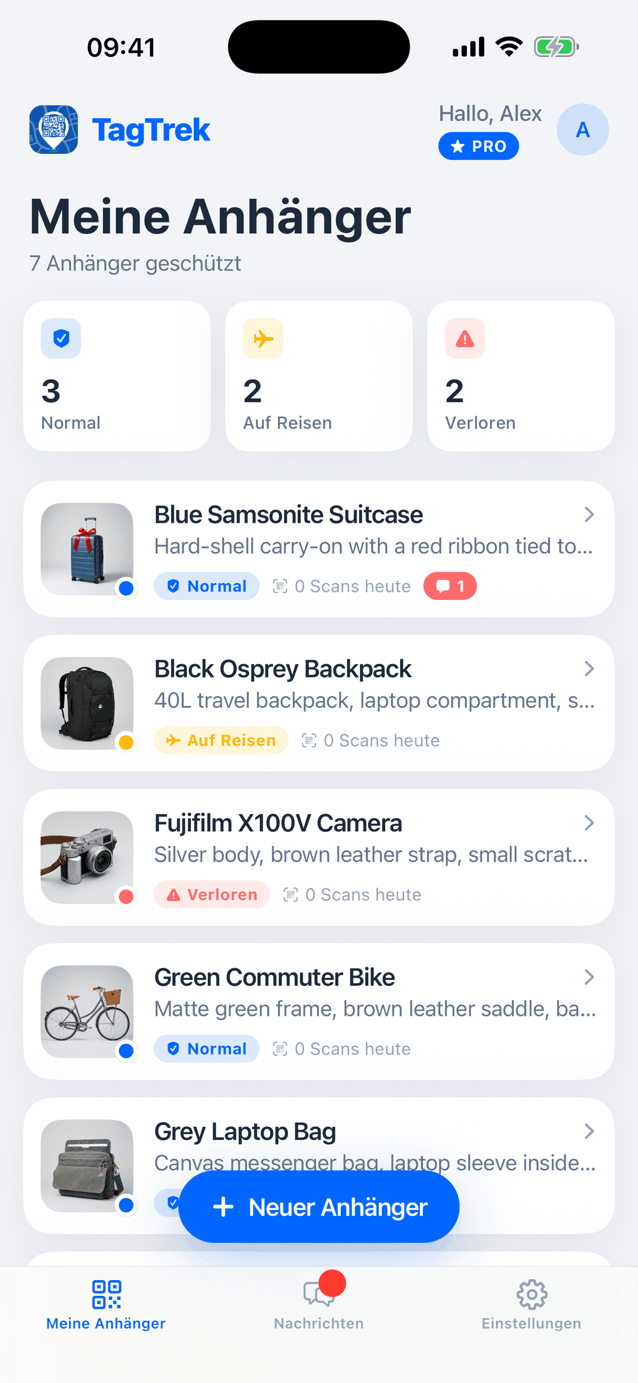 Screenshot der TagTrek-App