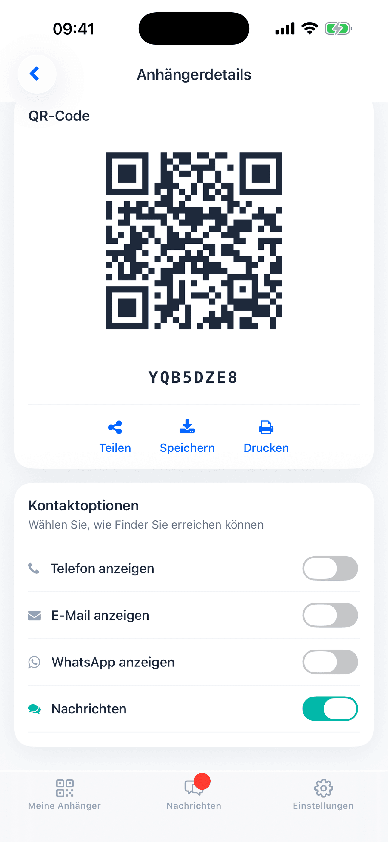 Screenshot der TagTrek-App