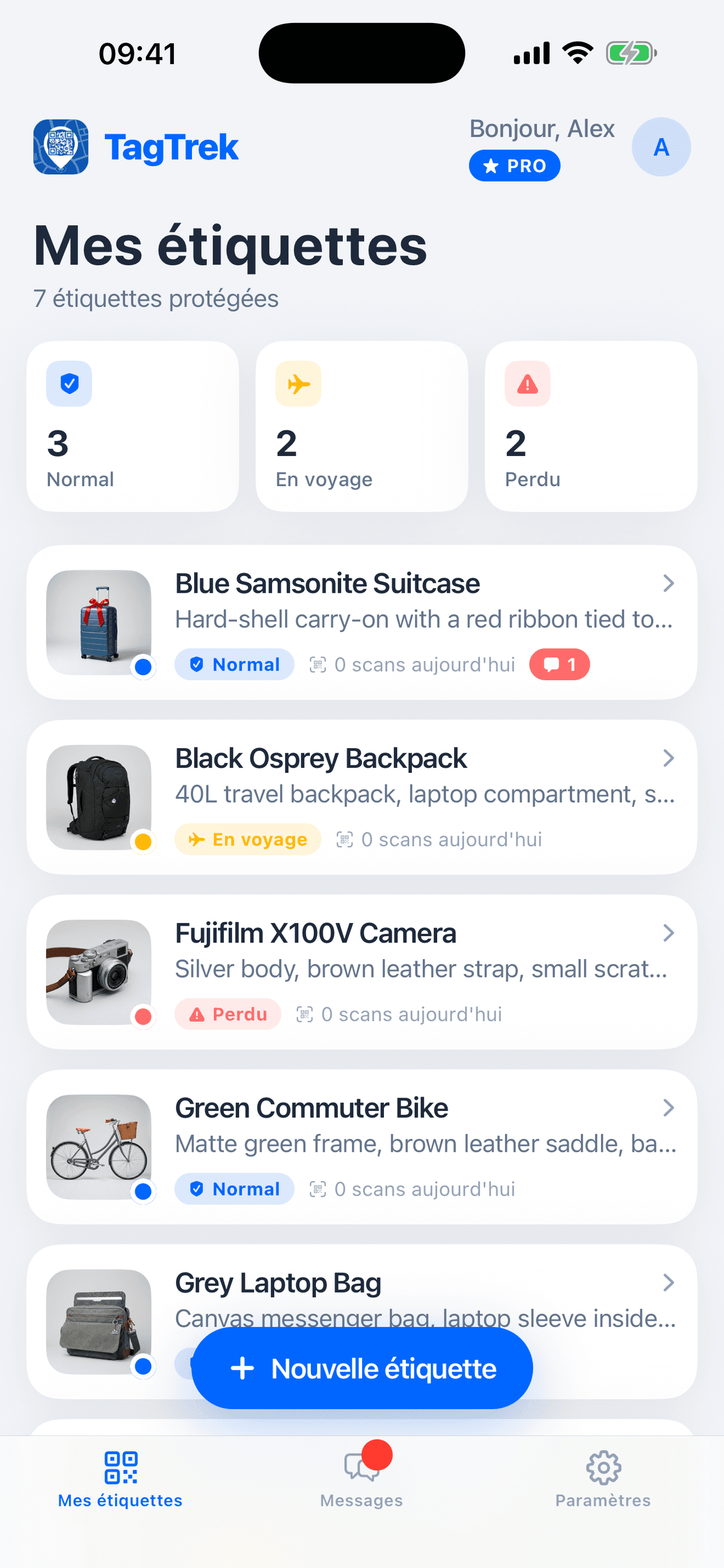 Capture d'écran de l'application TagTrek