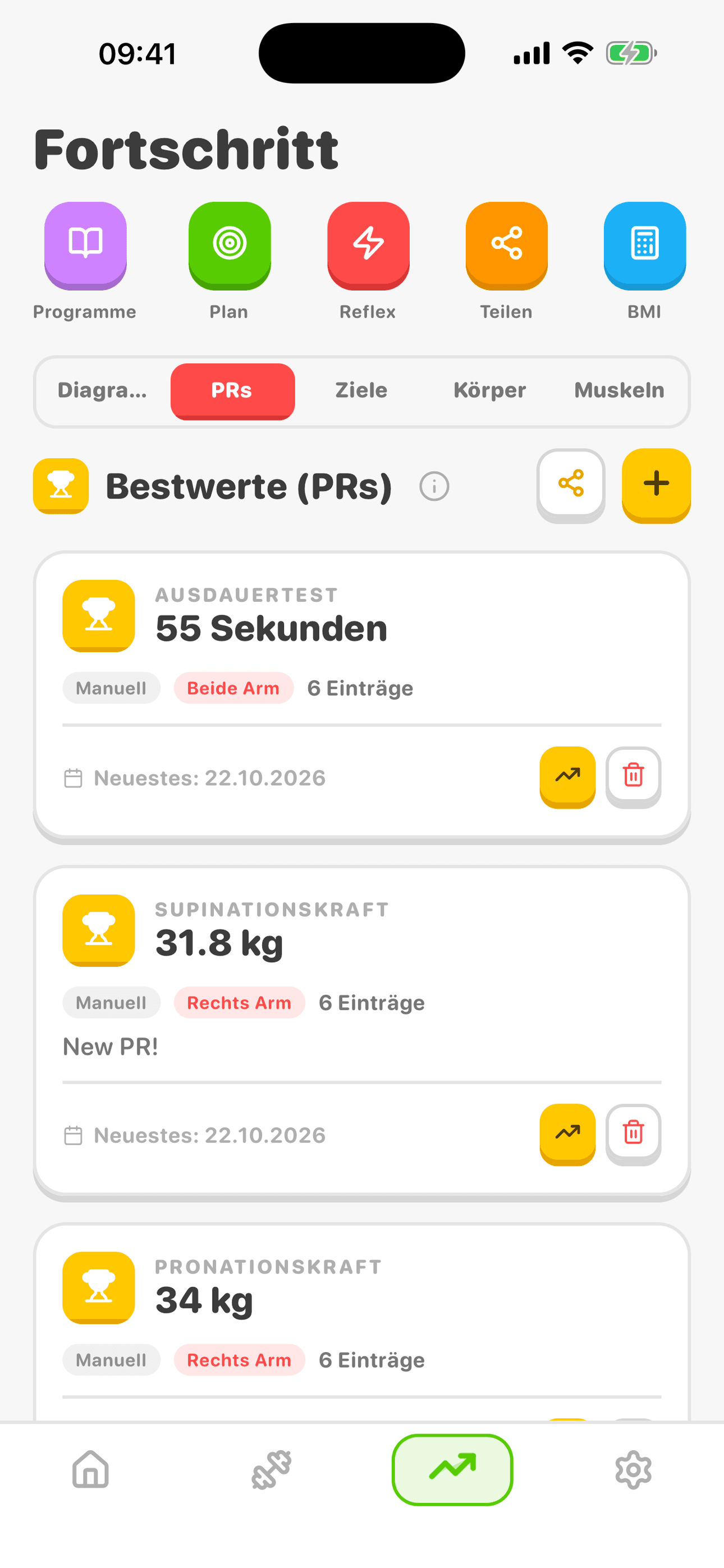 Screenshot der ArmProgress-App
