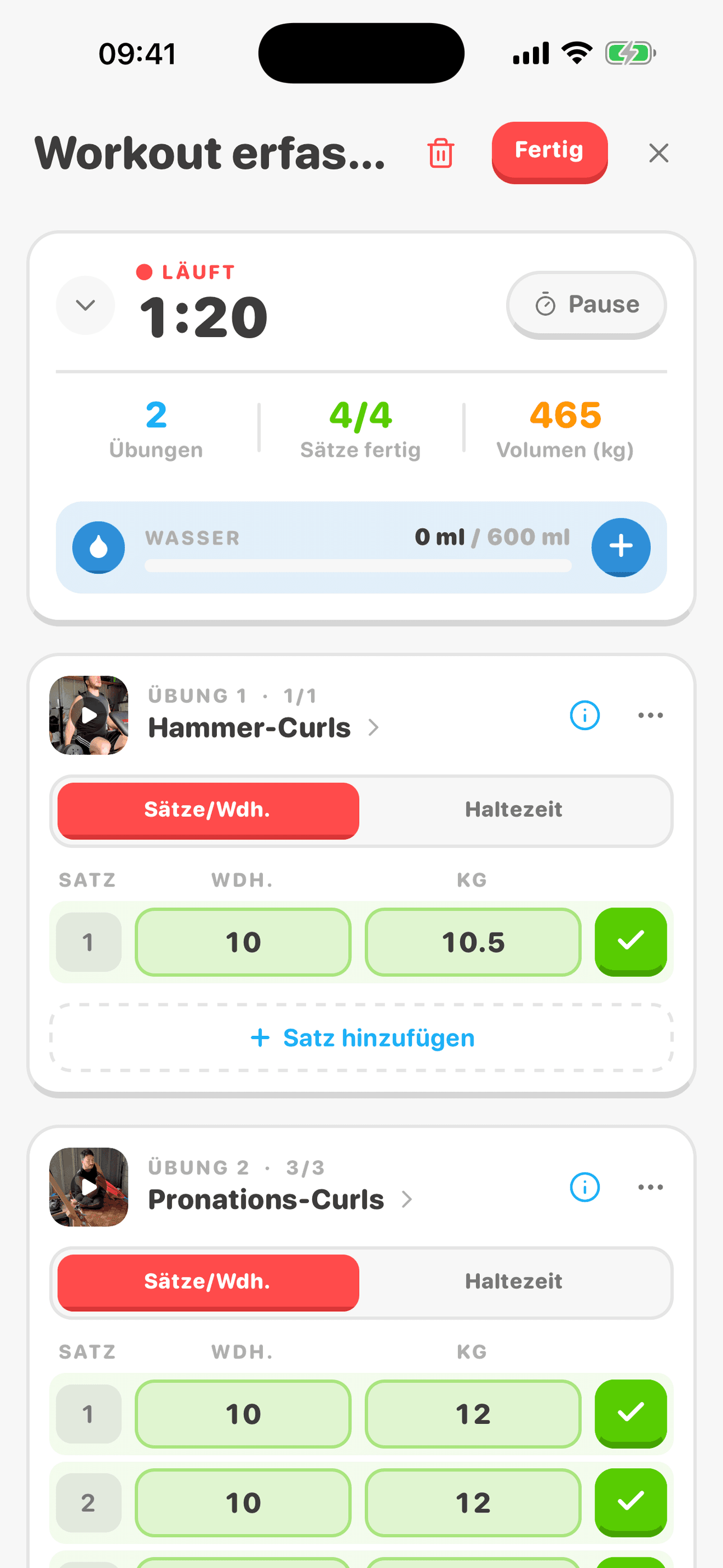 Laufendes Trainingsprotokoll