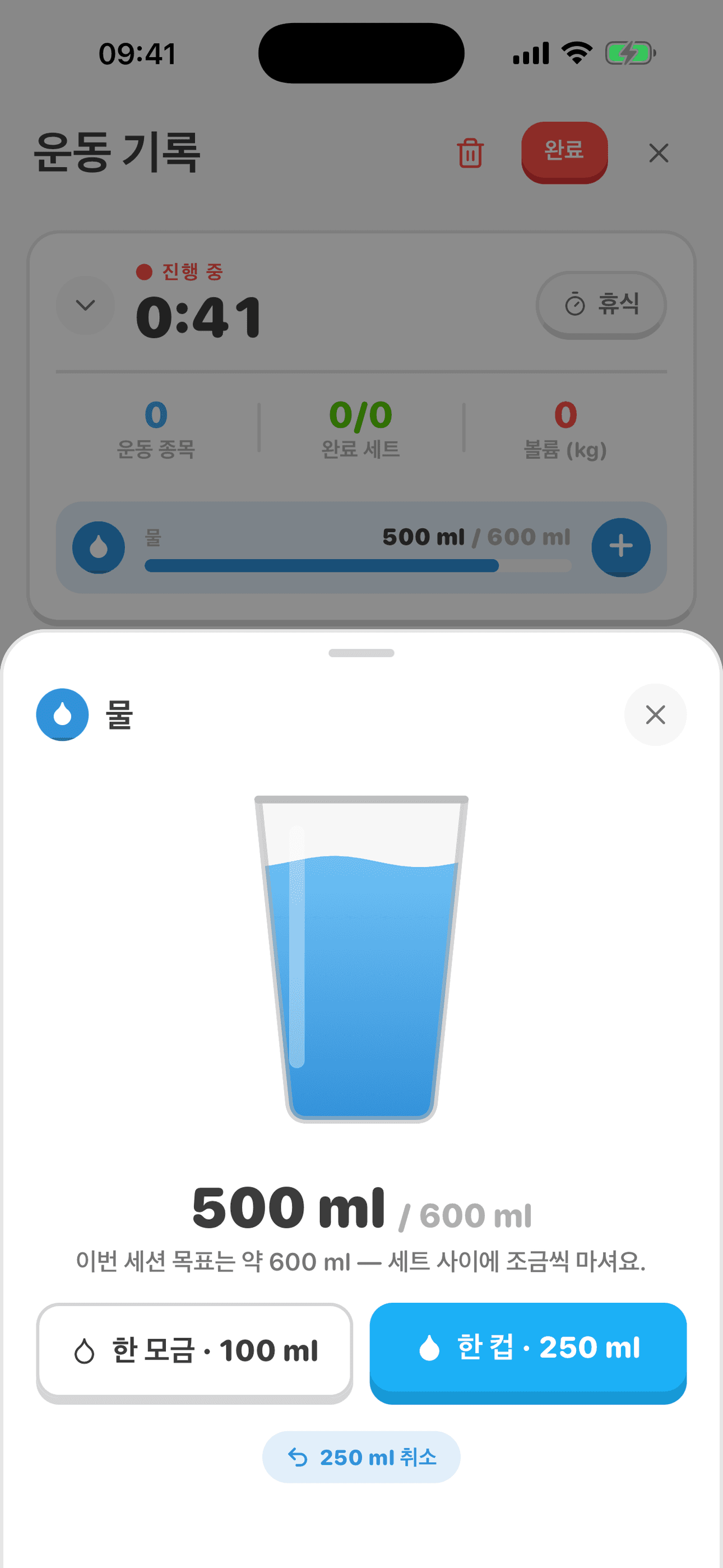 수분 섭취 기록