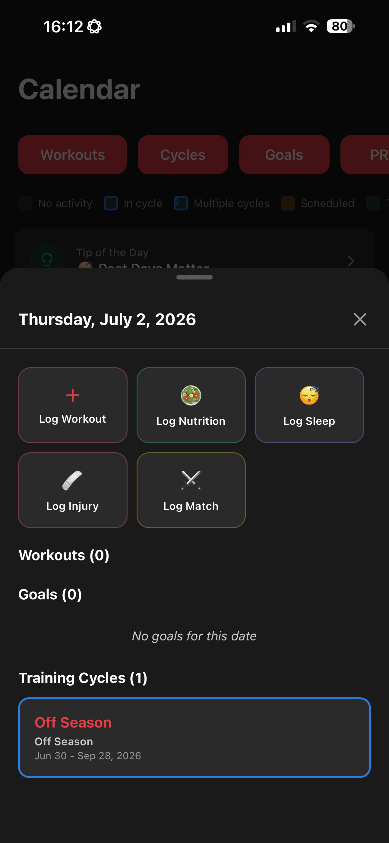 Calendar quick logging