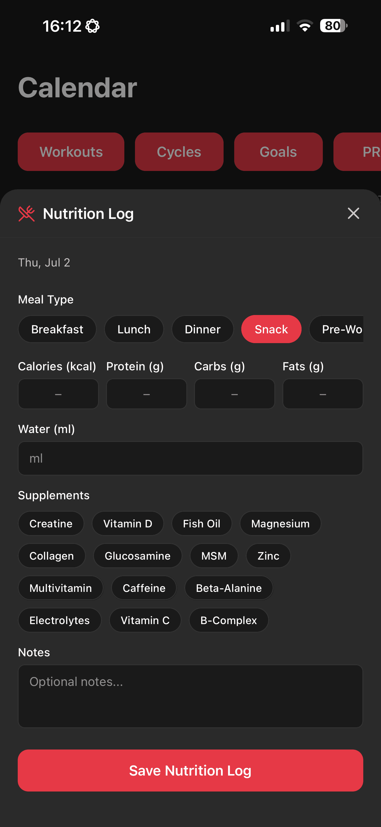 Nutrition log