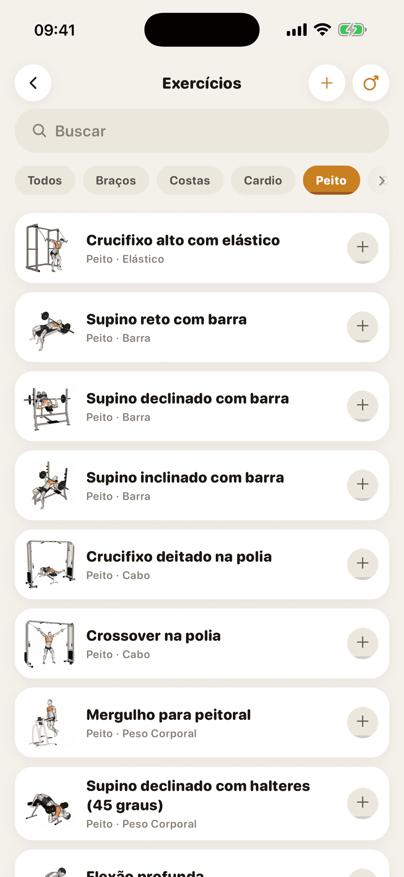 Biblioteca de exercícios pesquisável