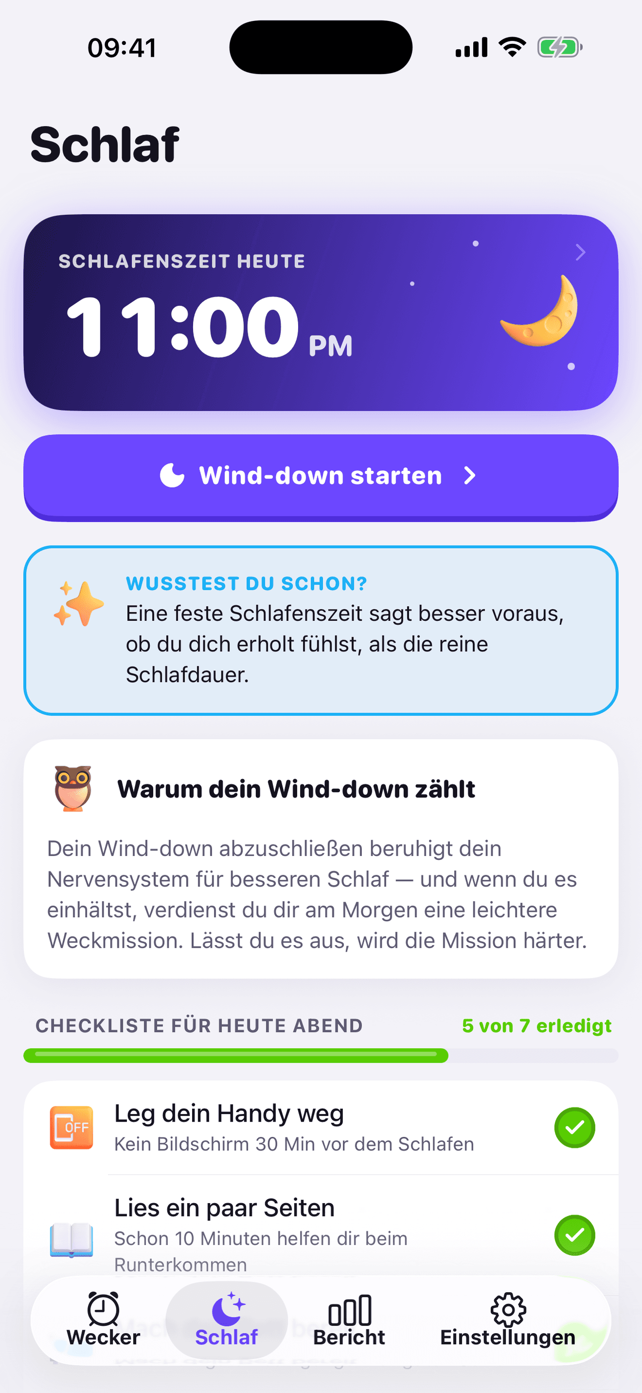 Screenshot der OwlRoutine-App