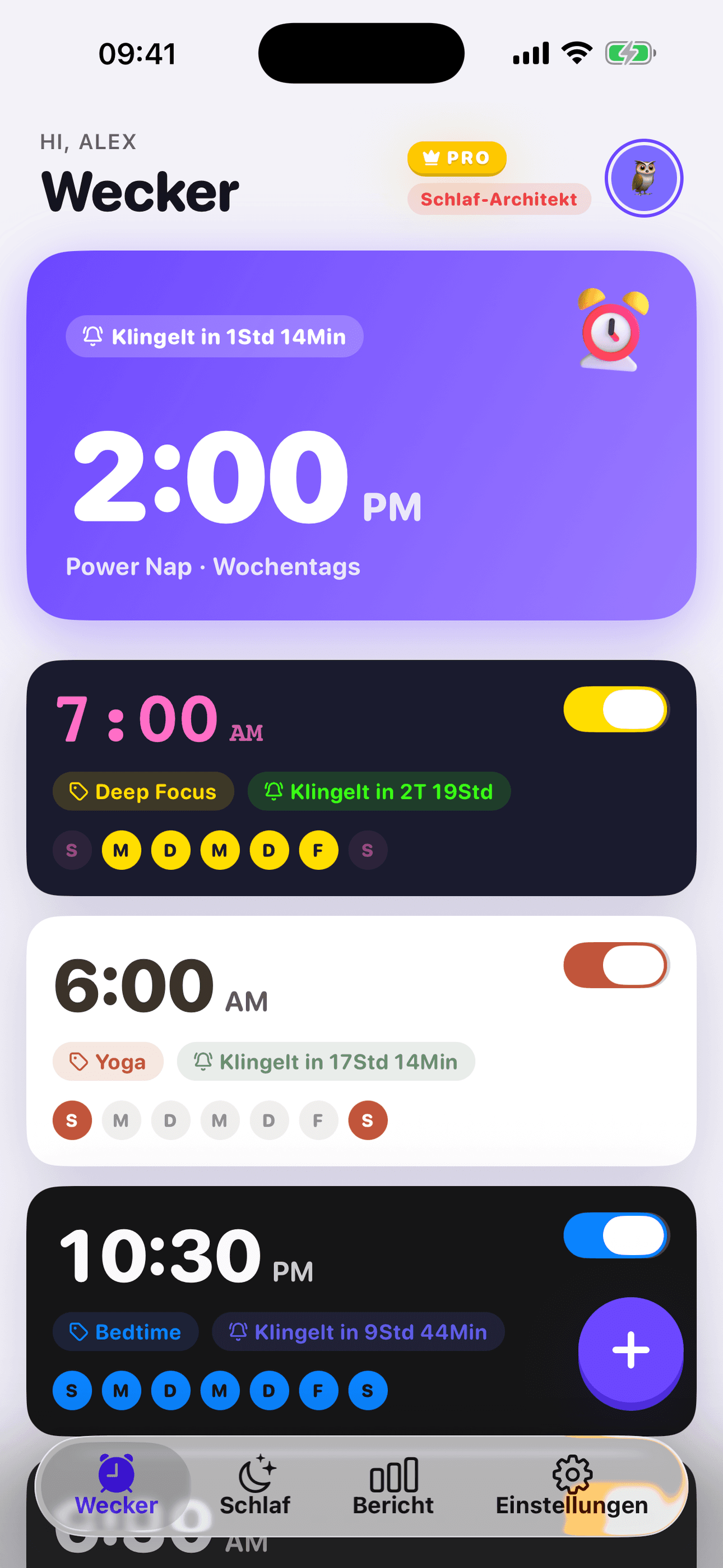 Screenshot der OwlRoutine-App