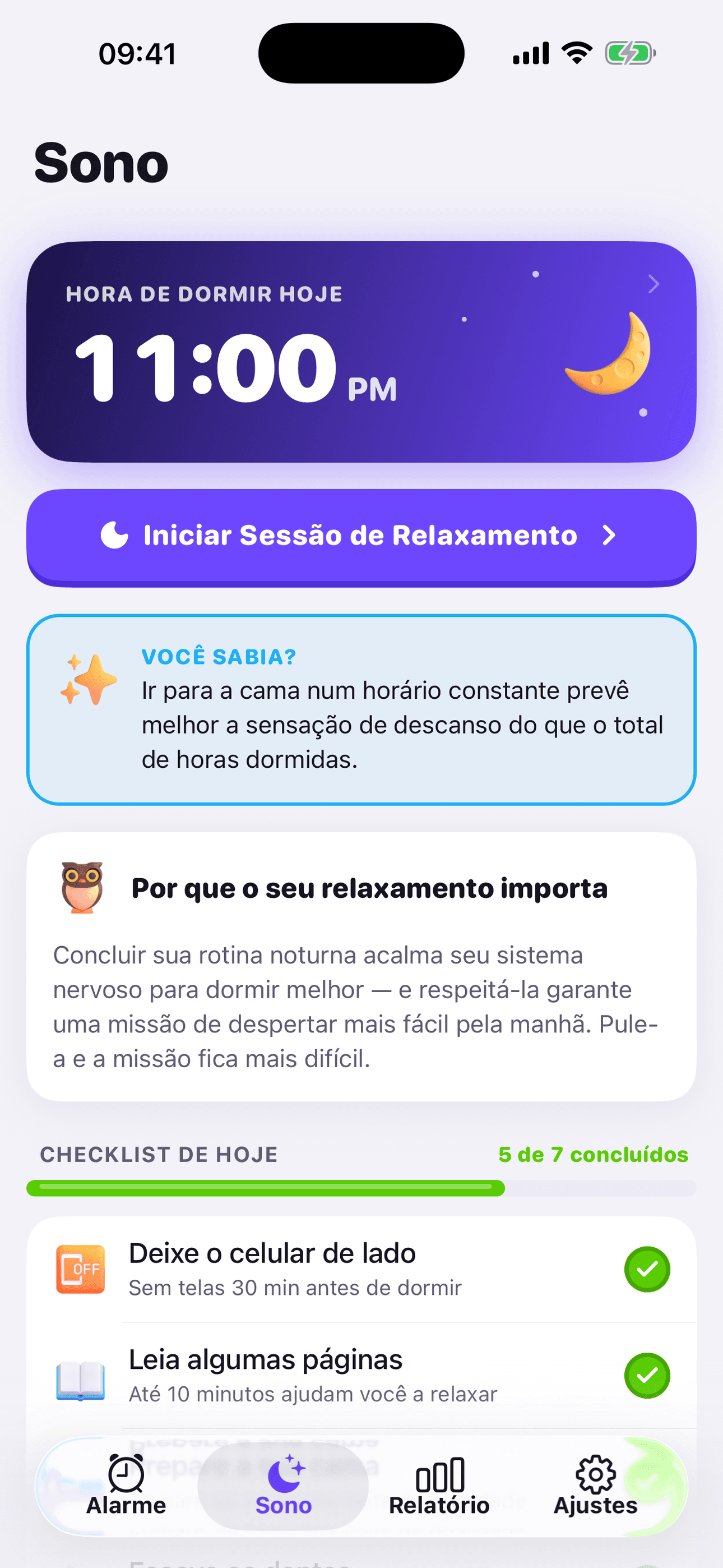 Captura de tela do app OwlRoutine