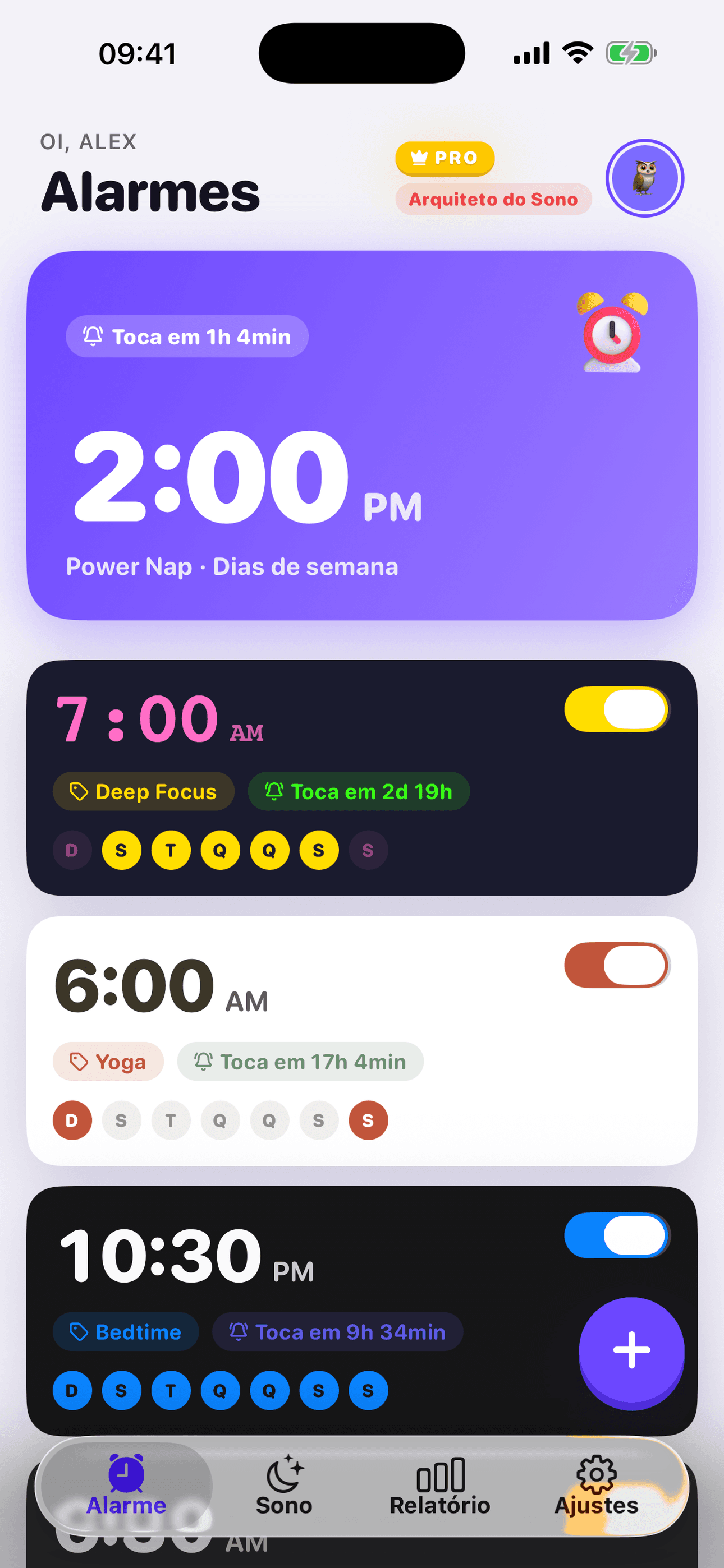 Captura de tela do app OwlRoutine