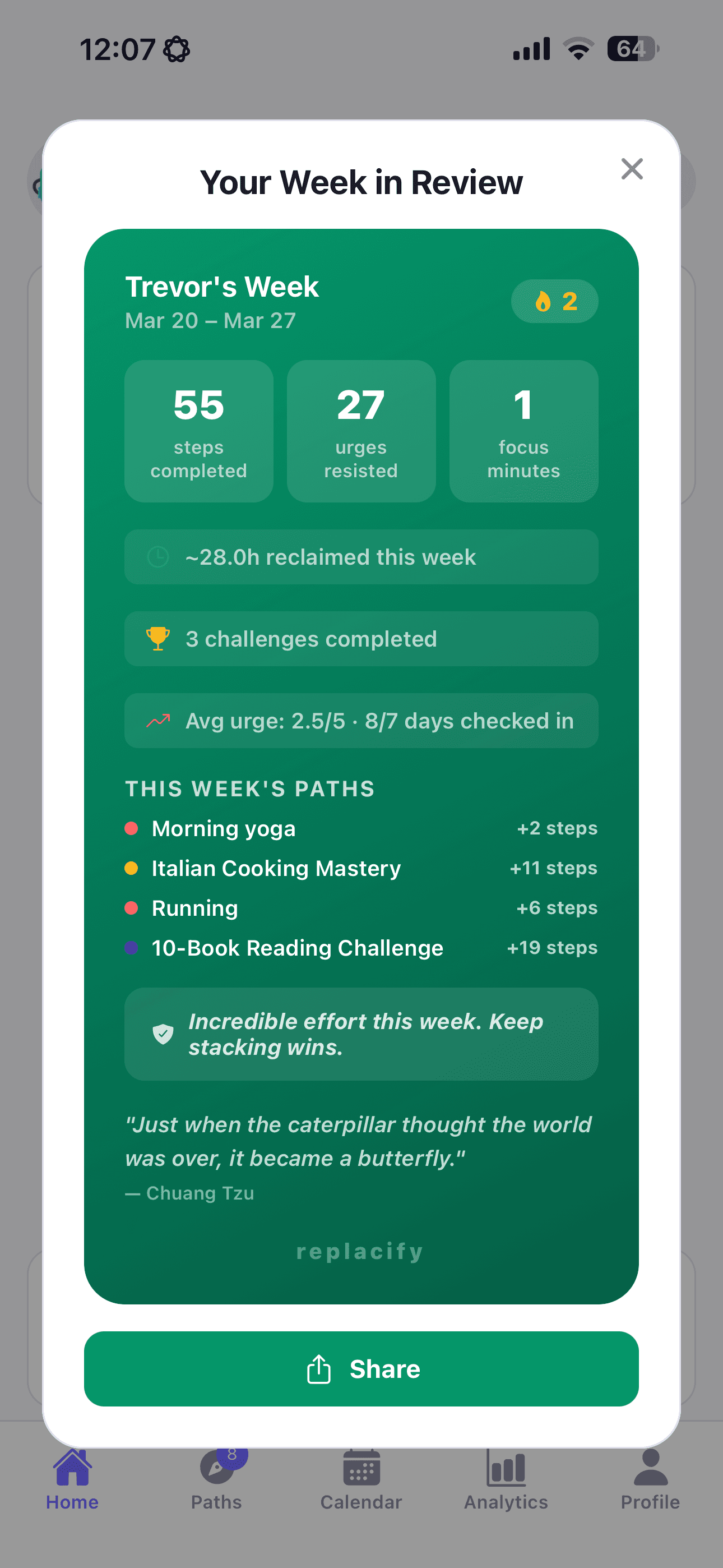 Weekly progress report